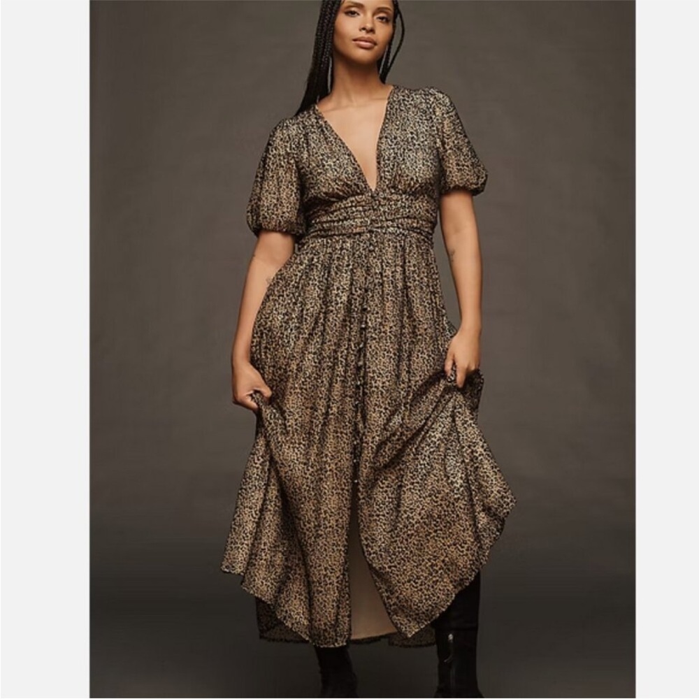 Anthropologie Katerina Brown and Black Leopard Midi Dress NWT